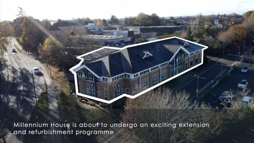 Real estate videography - example shot of graphics outlining an office building in maidenhead